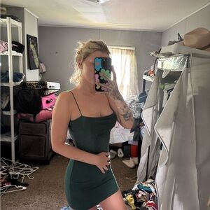 Windsor Green Bodycon Mini Dress with Spaghetti Straps